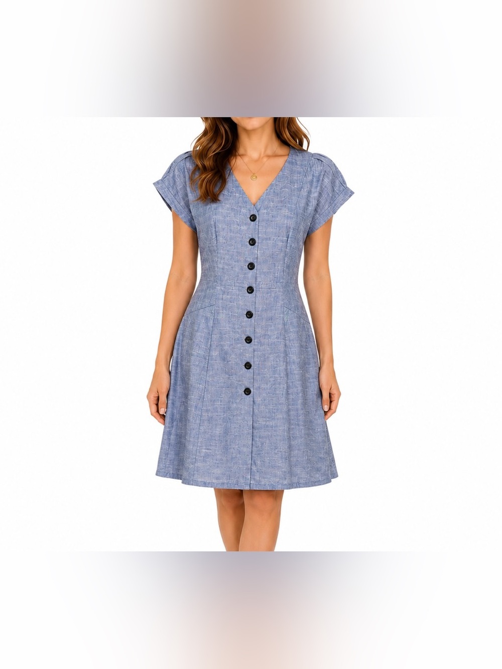 Nooworks Chambray Button Front A-Line Dress Blue Large